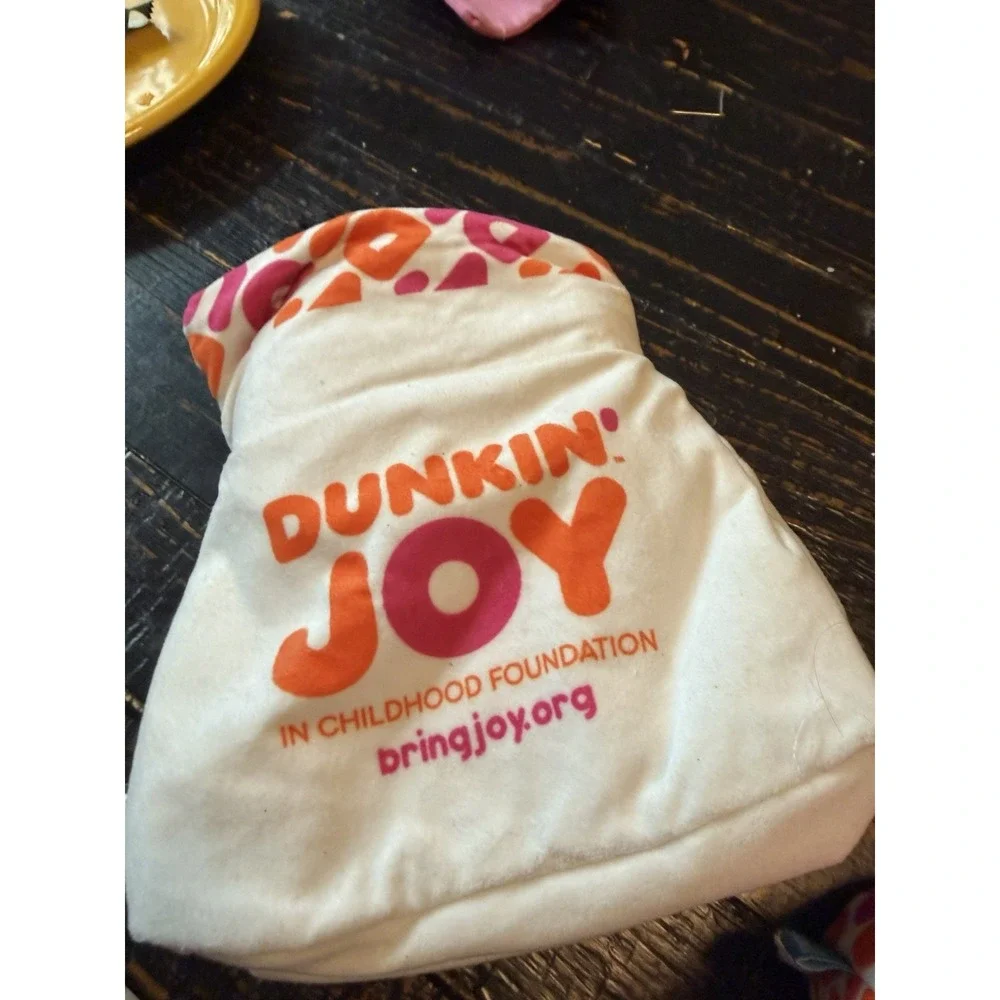 Bark Dunkin Donut Coffee Cup Plush Dog Toy Set Pink Orange White Joy Foundation